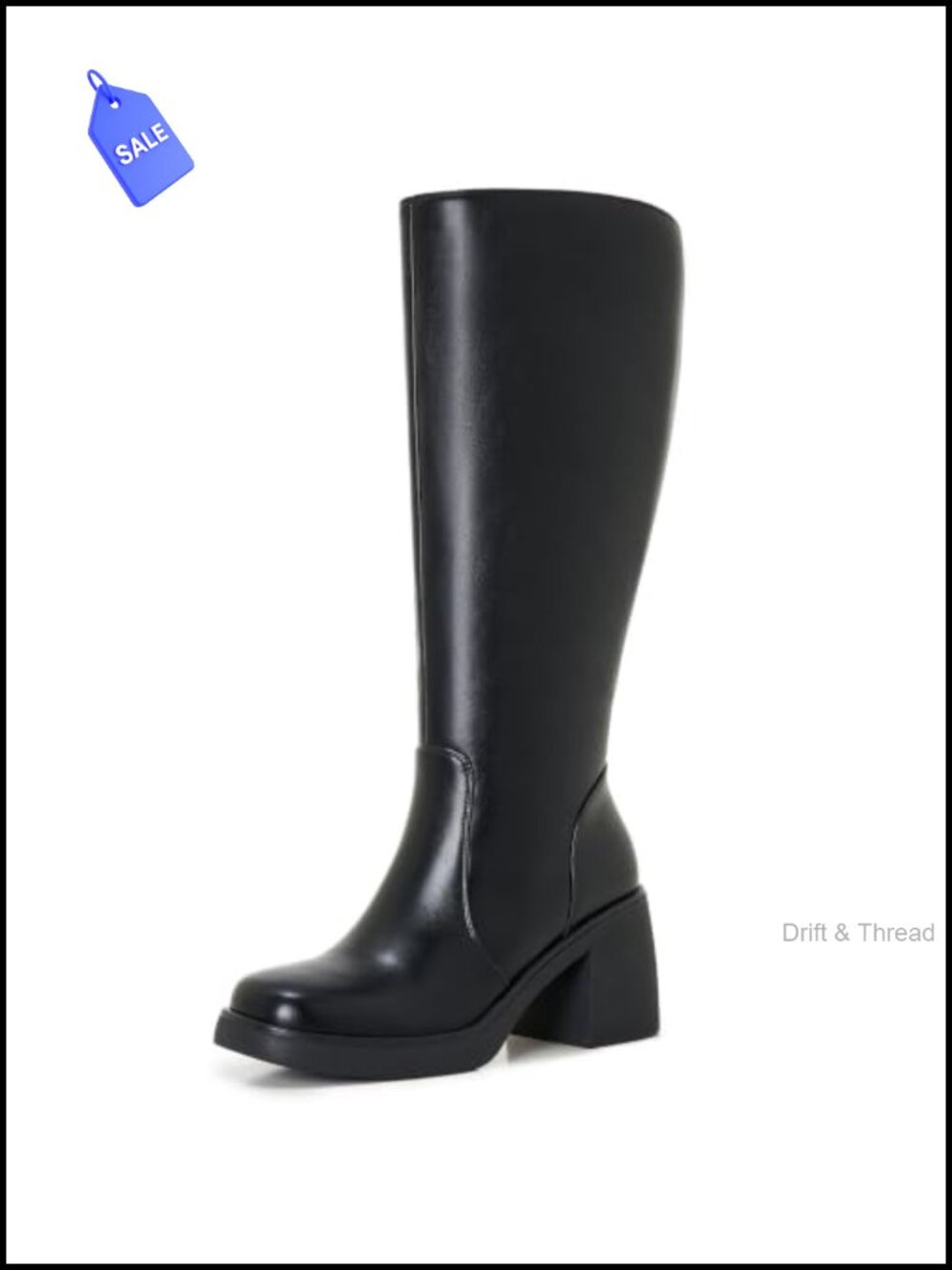 Wide Calf Faux Leather Knee High Platform Boots Chunky Heel